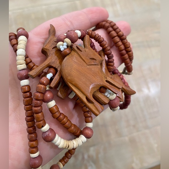 Wood carved layered animal necklace vintage antique - Picture 5 of 12